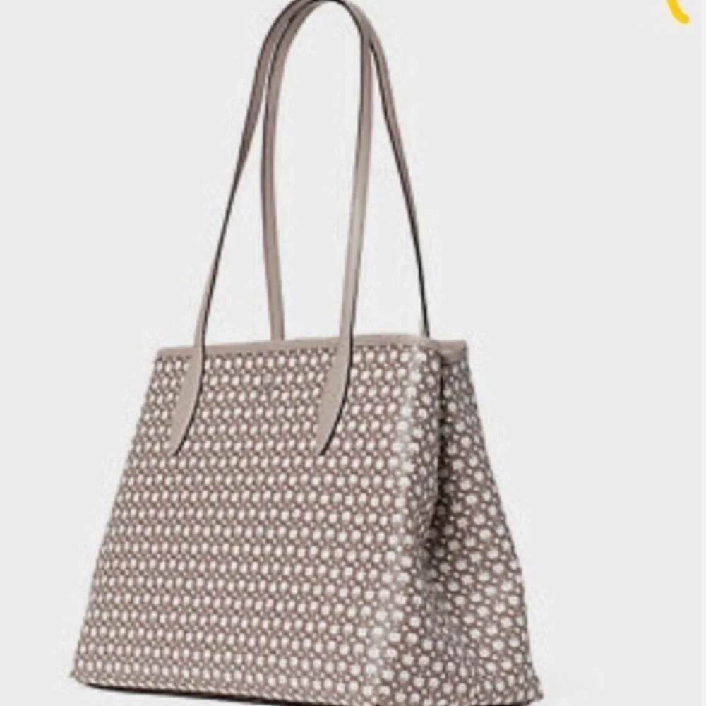 Kate Spade All Day Large‎ Tote Bag Signature Jacquard Beige Leather Trim